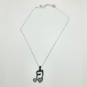 5/$25 Silver black enamel rhinestone music note necklace